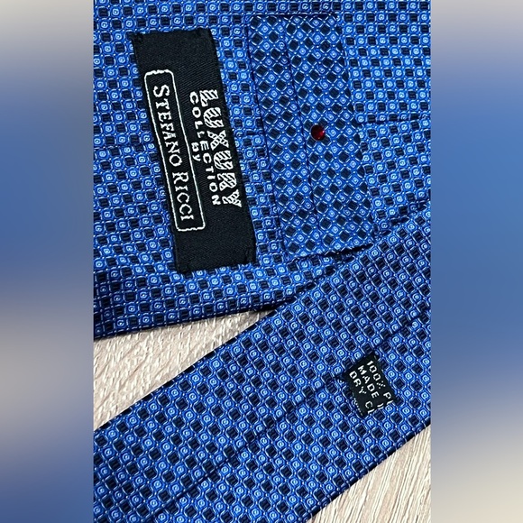 STEFANO RICCI LUXURY COLLECTION TIE BLUE GEOMETRIC PATTERNED - Picture 2 of 5